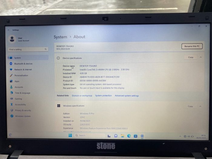 Stone Clevo NT310H Laptop, Intel i3-4100M CPU, Windows 11, 120 SSD, 4 GB Ram. - Image 5